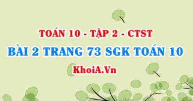 Bài 2 trang 73 SGK Toán 10 tập 2 Chân trời sáng tạo